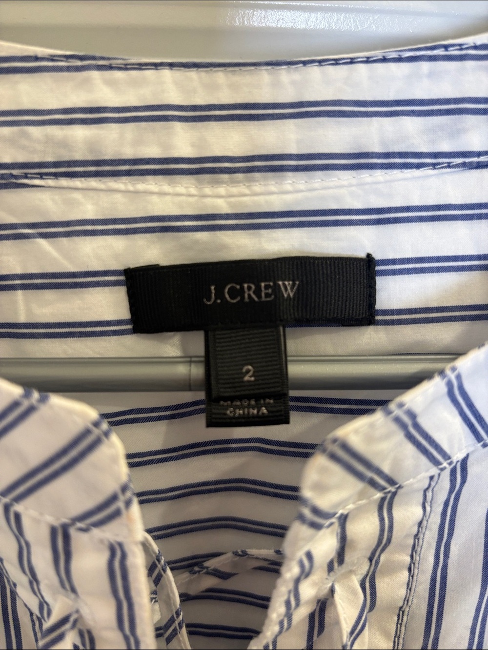 J.Crew Blue White Striped Lace Up Blouse Size 2 Cotton Popover Top - Picture 2 of 5